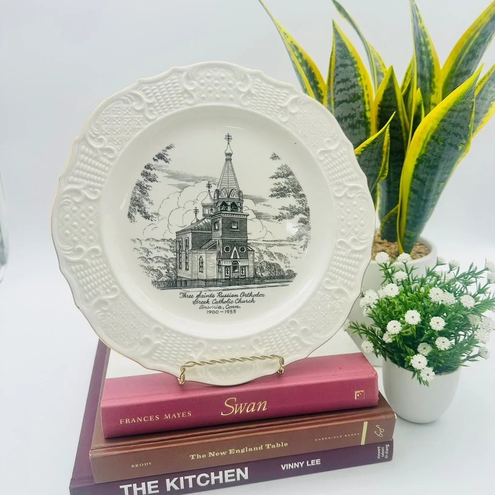 Vintage John Deal Co Three Saints Russian Orthodox Church Ansonia CT Plate‎
